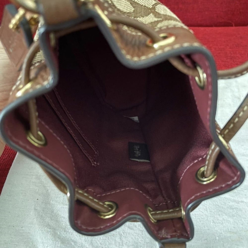 Coach Mini Dempsey Patch Bucket Bag Signature Jacquard Khaki/Saddle C8322 - Picture 6 of 6